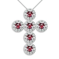 Croce in oro 750% con diamanti e rubini