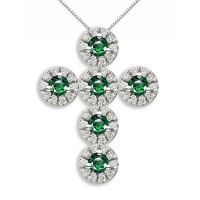 Croce in oro 750% con diamanti e smeraldi
