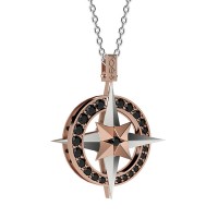 Rosa dei venti in oro 750% con diamanti neri