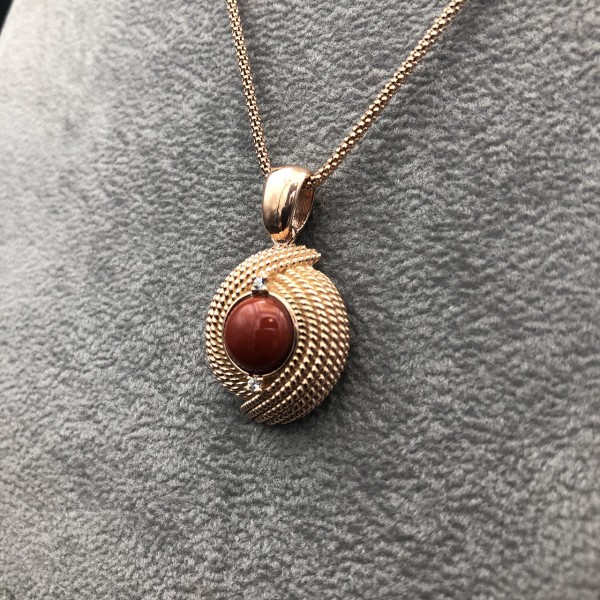 Ciondolo in Corallo con Montatura Argento Ramato