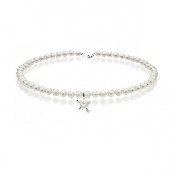 Collana perla con oro 750% e diamanti