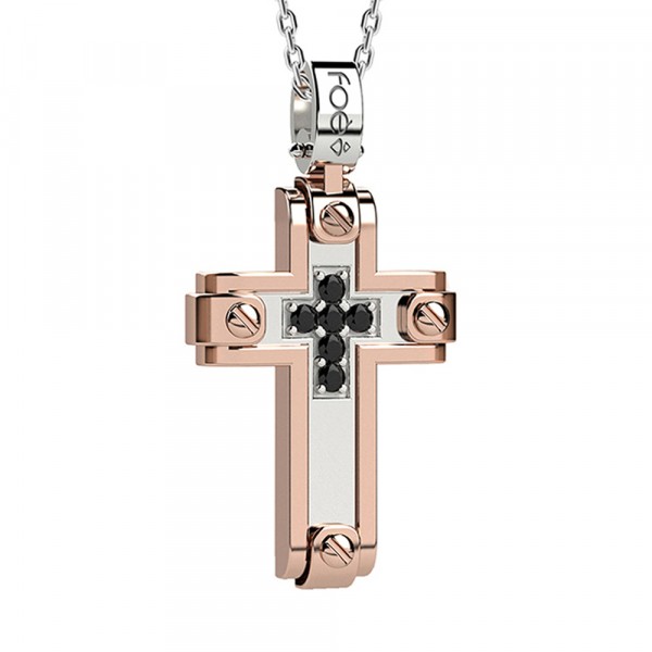 Croce in oro 750% con diamanti neri