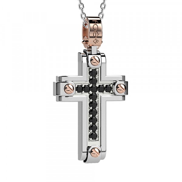 Croce in oro 750% con diamanti neri