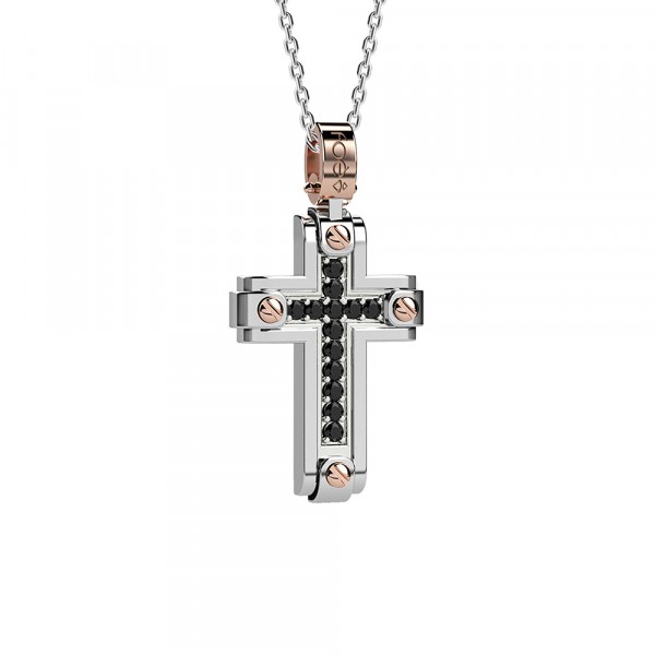 Croce in oro 750% con diamanti neri