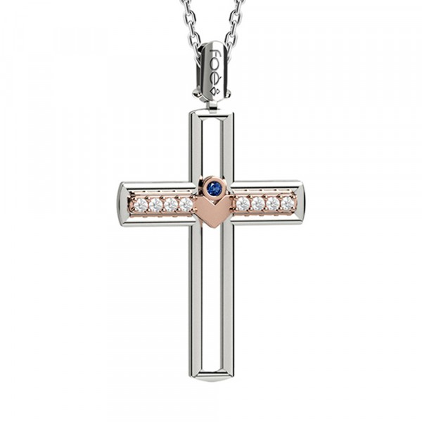 Croce in oro 750% con diamanti bianchi e zaffiri