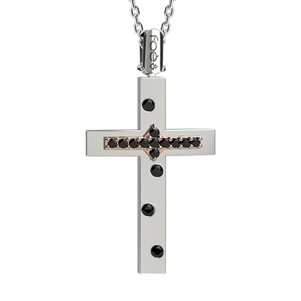 Croce in oro 750% con diamanti neri