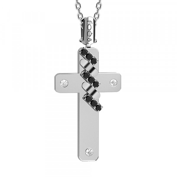 Croce in oro 750% con diamanti neri