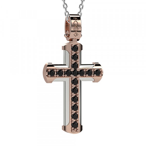 Croce in oro 750% con diamanti neri