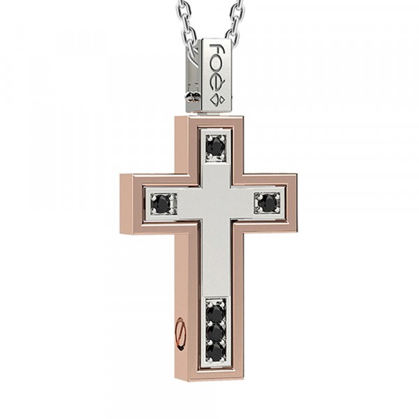 Croce in oro 750% con diamanti neri