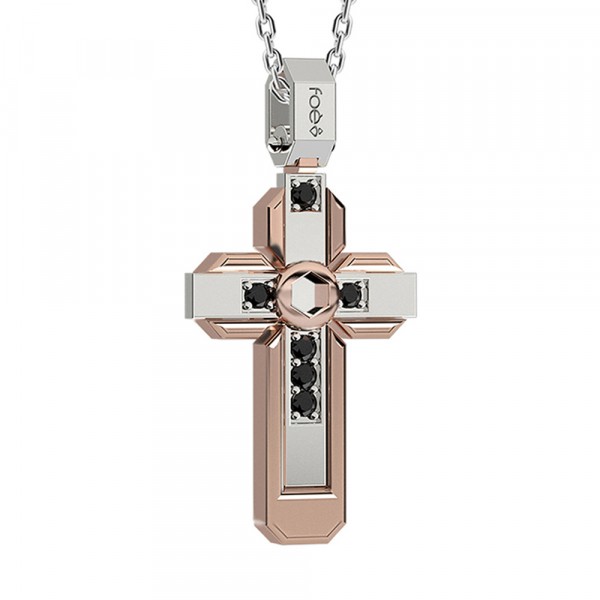 Croce in oro 750% con diamanti neri