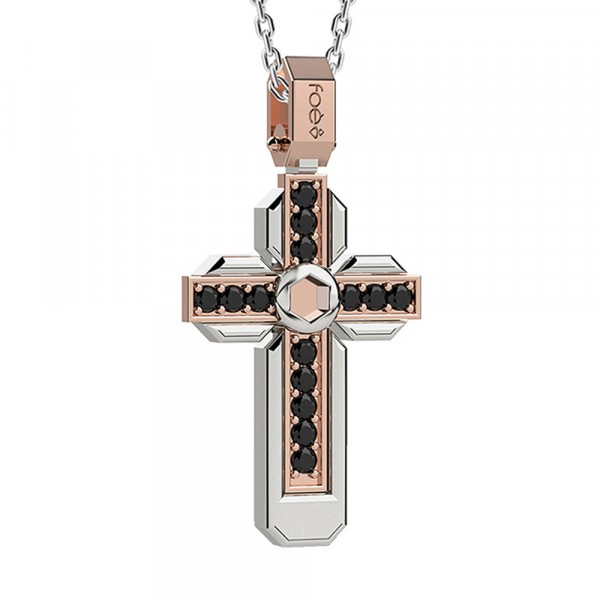 Croce in oro 750% con diamanti neri