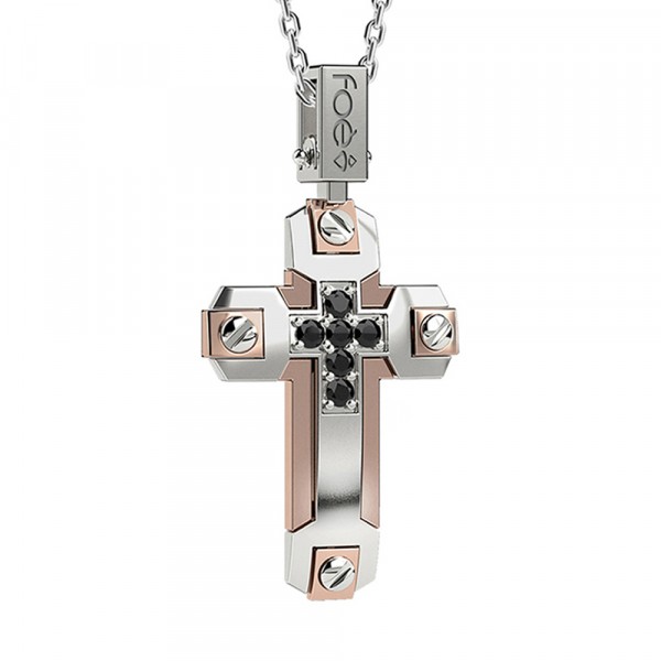 Croce in oro 750% con diamanti neri