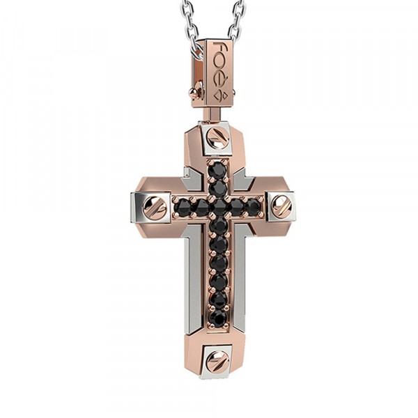 Croce in oro 750% con diamanti neri
