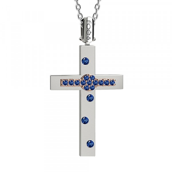 Croce in oro 750% con zaffiri