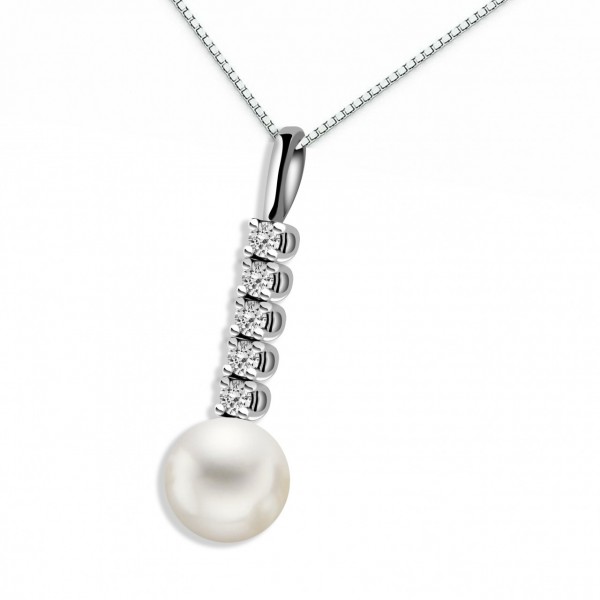 Pendente in oro 750% con diamanti e perla