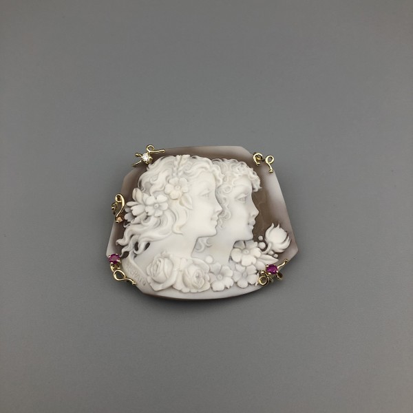Spilla Ciondolo con Diamante e Rubini